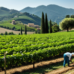 Home 10 Sustainable Farming in Italy**
A sunny, vibrant image of a Ferrero hazelnut farm in the Italian countryside. Farmers are working in a sustainable manner, tending to the trees. Rolling hills and traditional Italian architecture are visible in the background. Emphasis on environmental responsibility and ethical sourcing. fully clothed, appropriate attire, professional, safe for work, perfect anatomy, correct proportions, natural pose, well-formed hands, proper finger count, natural body proportions.
**