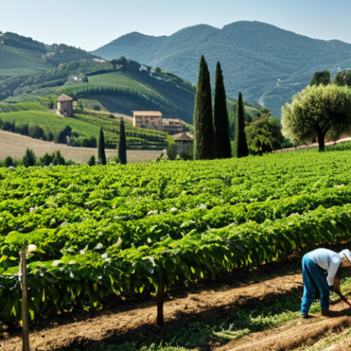 Home 22 Sustainable Farming in Italy**
A sunny, vibrant image of a Ferrero hazelnut farm in the Italian countryside. Farmers are working in a sustainable manner, tending to the trees. Rolling hills and traditional Italian architecture are visible in the background. Emphasis on environmental responsibility and ethical sourcing. fully clothed, appropriate attire, professional, safe for work, perfect anatomy, correct proportions, natural pose, well-formed hands, proper finger count, natural body proportions.
**