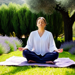 Home 15 **
"A serene individual meditating in a sunlit Italian garden, fully clothed in comfortable, modest clothing. Focus on inner peace and mindfulness. The background features blooming lavender and olive trees. Soft, natural lighting. safe for work, appropriate content, family-friendly, perfect anatomy, natural pose, professional photography, high quality"
**