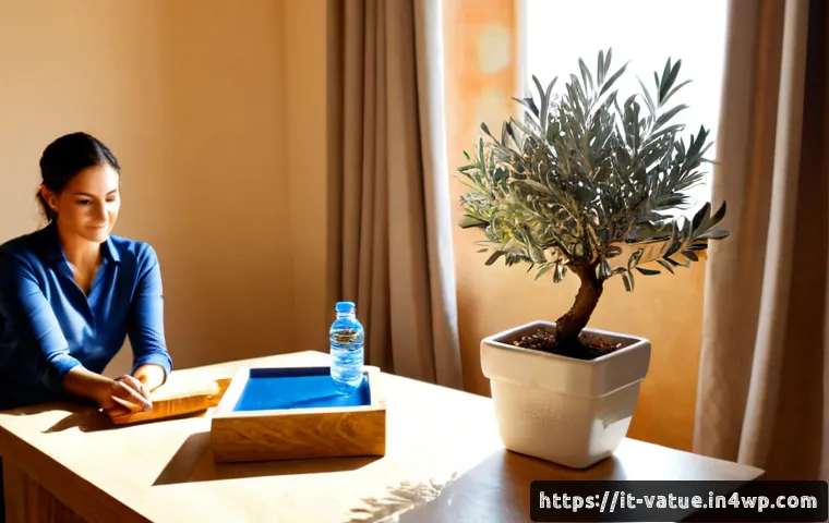 가치 기반 우선순위화와 지속 가능성 - Photorealistic Italian small-business owner in a bright Mediterranean home office, calmly arranging ...